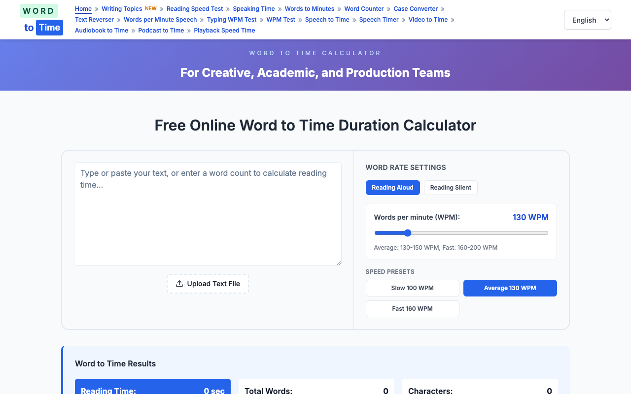 Word to Time Calculator